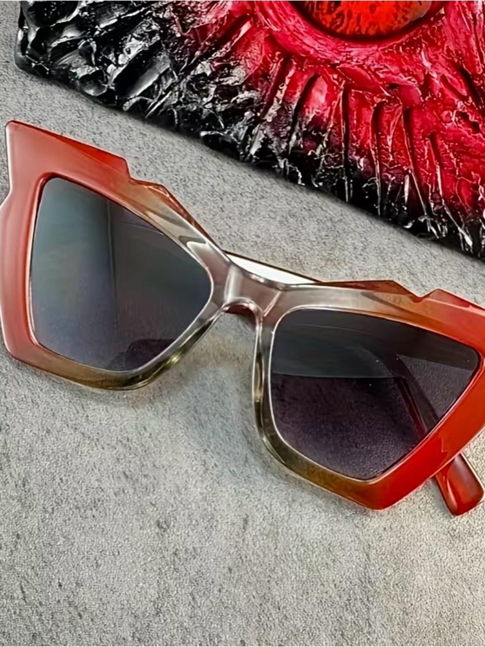 Red Cat-Eye Sunglasses | Edgy Y2K Style | Oversized Angular Frame - Picture 3 of 5